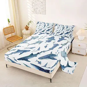 Feelyou Shark Whale Bed Sheets Full Size Kids Boys Girls