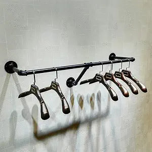 Industrial Retro Wall Mounted Pipe Shelf Bathroom Hanging Towel Rack,Metal Bedroom Clothing Rod Garment Rack,Display Stand (One Pipe Shelves, Black, 24" L x 11.8" D)