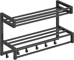 HOOBRO 3-Tier Towel Rack for Bathroom, Wall-Mounted Towel Bar with 6 Hooks