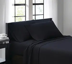 TRULY SOFT Everyday Sheet Set Black Polyester 4-Piece Queen Sheet Set, Solid Color Themed, Adult Bedding, Oeko-TEX Certified