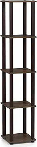 FURINNO Turn-S-Tube 5-Tier Corner Square Rack Display Shelf, Walnut/Brown