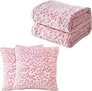 FY FIBER HOUSE Leopard Print Blanket & Pillow Covers Pink