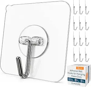 GLUIT Adhesive Wall Hooks for Hanging Heavy Duty No Drill, 22 lbs, 12 pcs