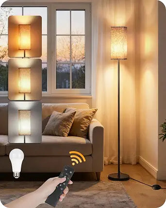64.2 Dimmable Floor Lamp for Living Room with Remote and Foot Switch, Corner Floor Lamp for Bedroom, Includes 10W A19 Bulb, Modern Standing Tall Lamp, ETL Listed Beige and Black E17LD05