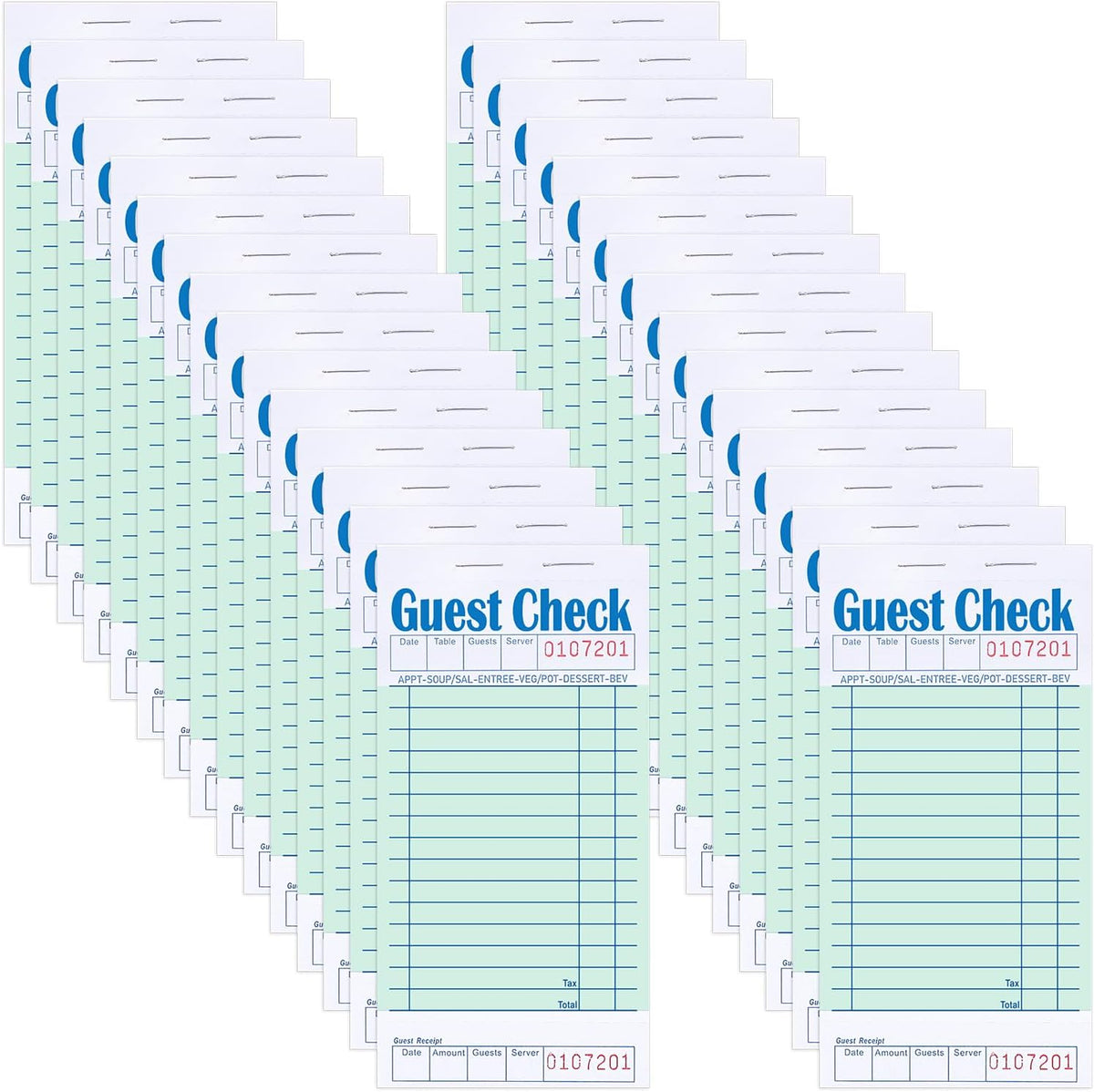 30 Pack Guest Checks Books, 1500 Orders Server Note Pads, Green