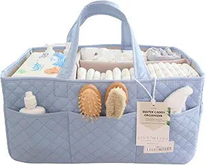 Lily Miles Baby Diaper Caddy Organizer, Quilted Nursery Storage Organizer for Newborn Essentials and Diaper Changing Station, Gift for Baby Shower and Registry Must-Have (Baby Breeze)