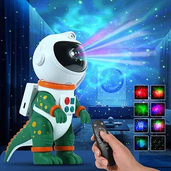 LOVME Galaxy Star Projection Night Light, Dinosaur Astronaut Space Projector with 8 Modes Starry Nebula Effects, Timer & Remote Control, Bedroom Ceiling Decor for Kids, Christmas Birthday Gift(Green)