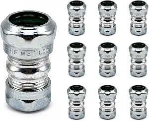 1/2 Inch EMT Compression Coupling Raintight Electrical Conduit Connector Zinc Die Cast Steel Compression Fitting for EMT Conduit Indoor Outdoor Use UL Listed 10 Pack