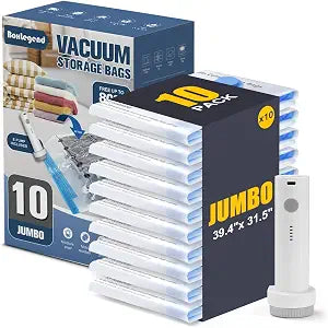 BoxLegend 10 Jumbo Vacuum Storage Bags with 1500mAh USB Electric Pump 31.5x39.37'' Thickened Vacuum Seal Bags for Large Down Jackets Comforters Bedding & Pillows Clothing Space-Saving Home Storage