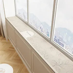 Waterproof Absorbent Window Sill Cushion - Floral Print, Non-Slip, Customizable for Bay Windows & Balcony (Blossom Beige, 79''x8'')