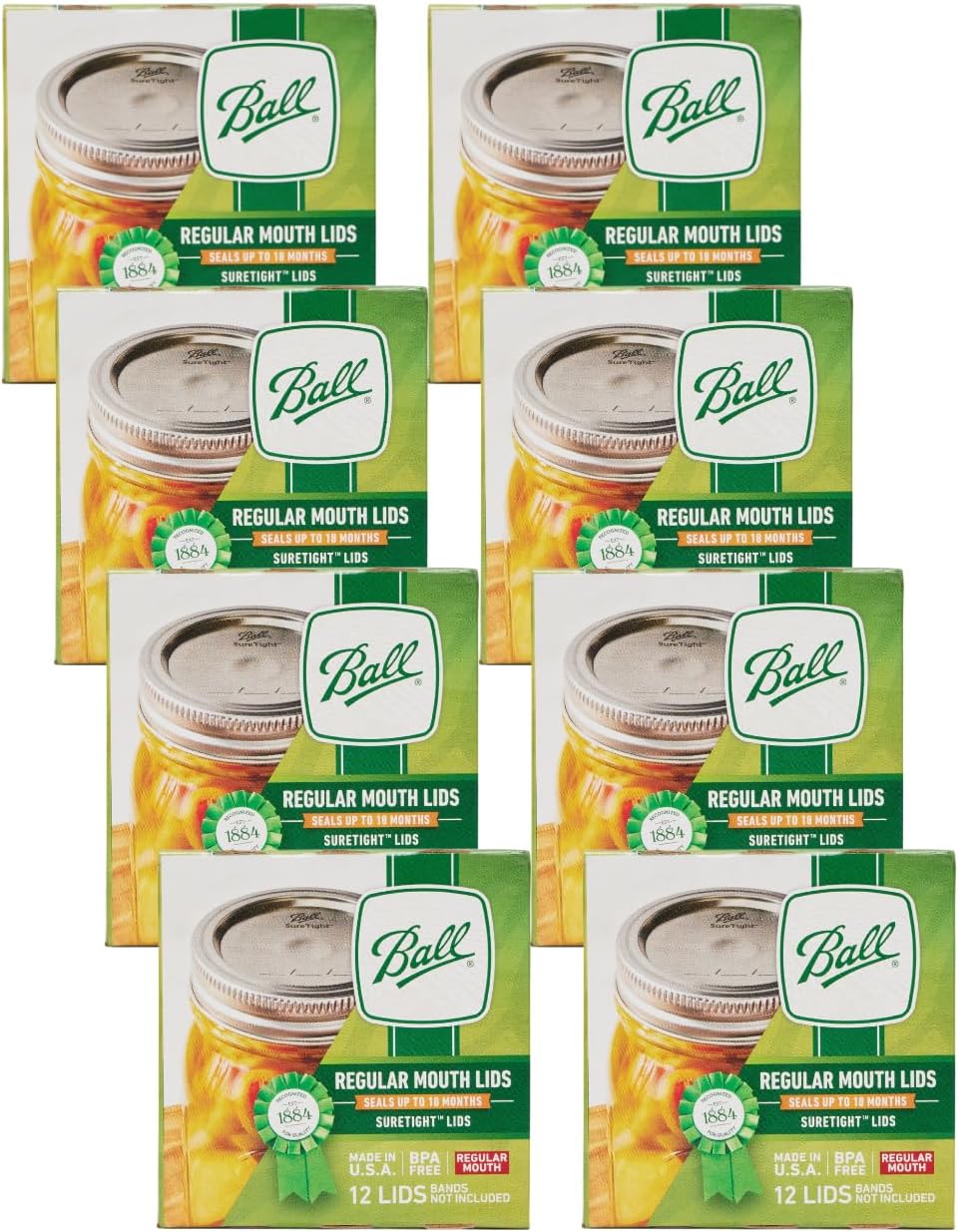 Ball Regular Mouth Lids for Glass Mason Jars, Used for Canning, Pickling, Juice, Jam, Jelly 12-Count, Pack of 8 (96-Lids Total)