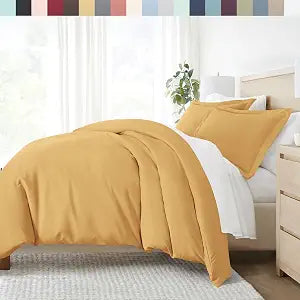 ienjoy Home Beckham Luxury Soft Brushed 1800 Series Microfiber Duvet Cover Set - Hypoallergenic, TWIN, Gold