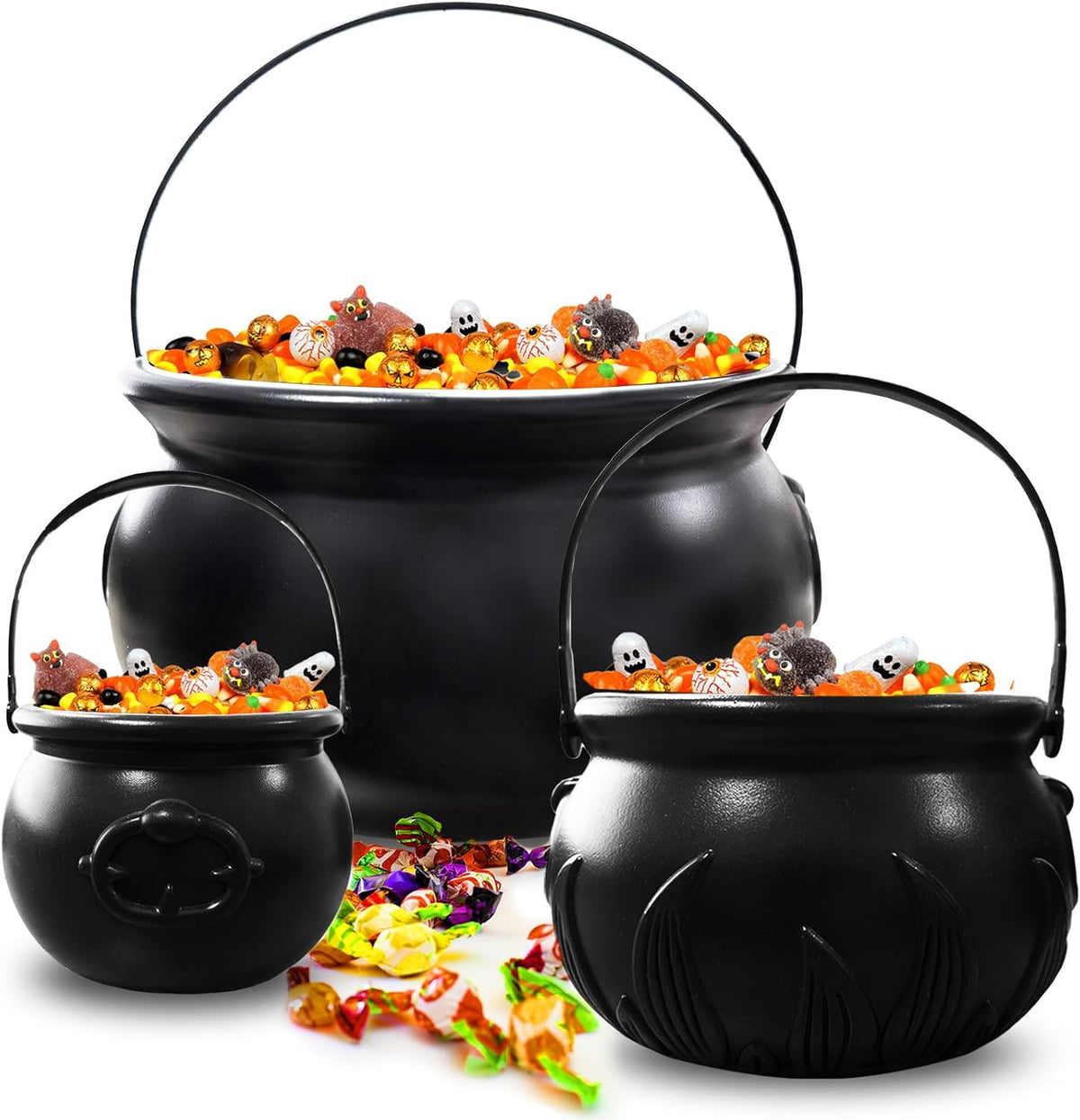 3 in 1 (12.6",9.8",7.6") Halloween Large Plastic Witch Cauldron Kettle