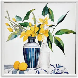 Lemons and Blooms Tabletop Florals, 12 x 12 Inch Framed Gicle Print