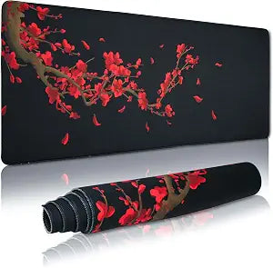 GMKWTL Large Gaming Mouse Pad for Desk, Black Plum Blossoms XXL Mouse Pad, 35.4x15.7 Inch, Waterproof, Non-Slip Rubber Base
