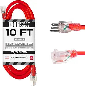 Iron Forge Cable 12 Gauge Heavy Duty Extension Cord, 10 Ft - Red SJTW