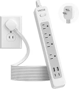 VINTAR 2 Prong Power Strip, 2 Prong to 3 Prong Outlet Adapter, 10ft Cord