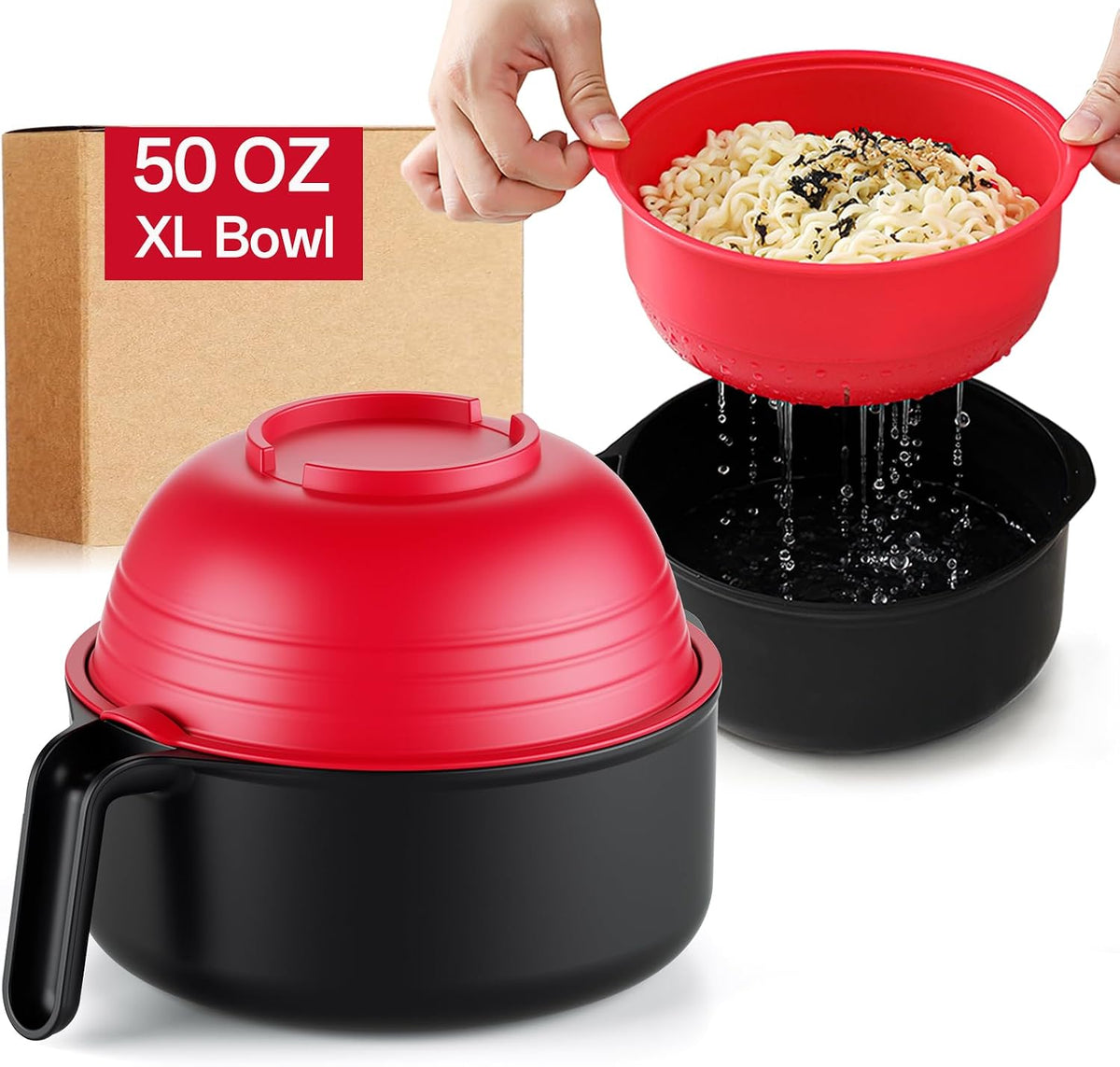 MEACOLIA Jumbo 50 oz Microwave Ramen Cooker Bowl