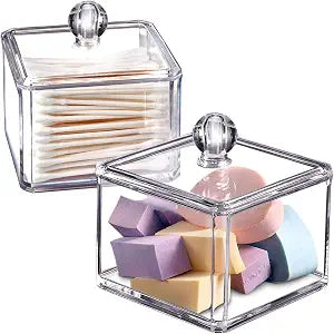 SheeChung Square Acrylic Qtip Holder, 2 Pack Bathroom Canisters with Lids