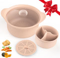 42 oz Silicone Microwave Steamer with 3 Compartments, Lid and Handle - Pink
