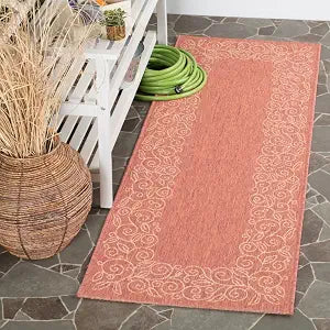 SAFAVIEH Washable Rug Outdoor Courtyard Collection - 2'7" x 8'2" Runner, Terracotta & Beige, Non-Shedding & Easy Cleaning, Ideal for Patio, Backyard, Mudroom (CY5139A)