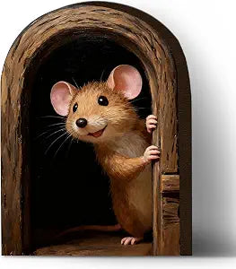 3.5" x 5" Mouse Hole Decorative Wood Block - Realistic mouse hole art - Shaped Wood Art, Suitable for Farmhouse, Home, Bathroom, Cafe, Animal Furniture Decor, Cartoon Artwork (1 Pcs) - A04
