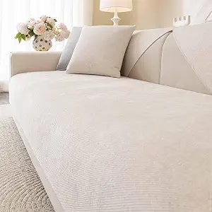 Soft Plush Couch Cover Washable, Non Slip Pluffy Sectional Sofa Covers for 3 Cushion Couch Sofa L Sharped Sofa Slipcover, Furniture Protector for Pets (1 PCS 36"x82" White)