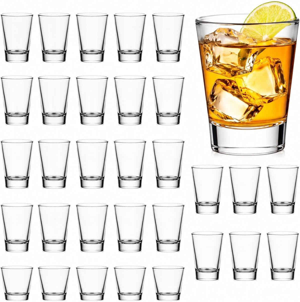 30 Pack Shot Glasses Set with Heavy Base, 2oz Clear Shot Glasses Bulk, Small Whiskey Shot Glass for Vodka, Whiskey, Tequila, Espressos, Spirits & Liquors, Clear Glass