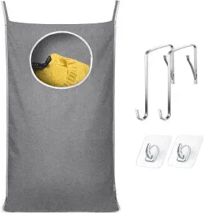 KEEPJOY Hanging Laundry Hamper Bag with 2 Different Types of Hooks, Size 20 x 30 Inch Door Laundry Hamper Storage Bag for Dirty Clothes, Blankets, and Toys (Grey, 1-Pack)
