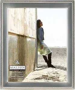 Malden International Designs Classic Silver Metal With Silver Beads 2-Tone Picture Frame, 8x10, Silver