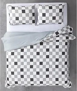 Urban Lifestyle Twin 3 Piece Comforter Set,Modern Black & Gray Reversible Checkerboard Pattern with 2 Pillow Shams, Soft Microfiber Bedding for Teens,Dorms,Guest Room