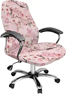 Talayituse Butterfly Cherry Blossom Print Stretch Computer Office Chair Cover Universal Rotating Chair Desk Chair Cover High Back Chair Slipcover for Desk Computer Chair, L