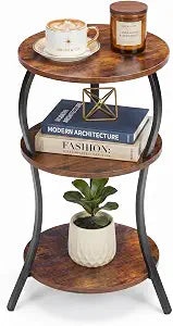 YEAKOO Vintage Small Round Side Table,3-Tier End Table for Small Spaces