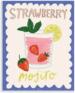 Strawberry Mojito Drink Kitchen, 11 x 14 Inch Mounted Print on Wall Plaque