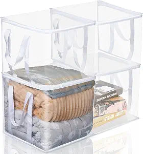 4 Pcs Clear Zippered Organizers 12''x12''x12'' Moving Bags with Reinforced Handles Heavy Duty Storage Cube Tote Storage Blanket Bags Bins for Clothes Moving Supplies Linens Shoes Closet Organizer