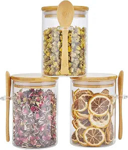 Saiveina 3 Pack Glass Storage Containers with Lids & Spoon 15oz