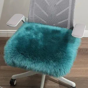 LLB Sheepskin Chair Covers Office Chair Cushion Dining Room Chair Pads Desk Chair Seat Cushion for Computer Chair Fur Area Rugs for Living Room 18x18 Inch (Pack of 1), Peacock Blue
