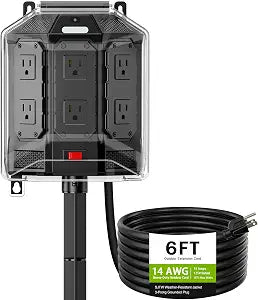 6FT Outdoor Power Stake with 6 Outlets, Weatherproof Cover