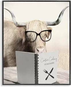 Funny Cattle Kitchen Comic, 11 x 14 Inch Framed Gicle Print