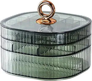 HALAFE Jewelry Box, 3-Layer Acrylic Jewelry Organizer with Handle, Clear Jewelry Boxes for Women Girls, Make up Organizer, Jewelry Storage Holder (Green)