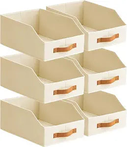 Homsorout Fabric Storage Bins for Organizing - 6 Pack Large Trapezoid Collapsible Storage Bins with Front Handle, Closet Organizers and Storage for Bedroom, Home Shelves, Small Spaces, Beige