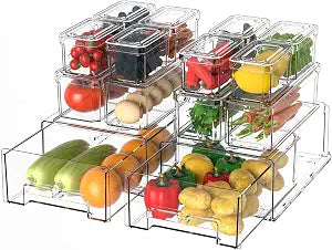 damynuo 14 Pack Clear Fridge Organizer with Lids and Refrigerator Drawers