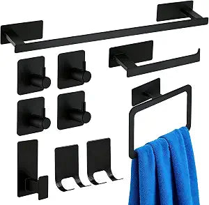 10 Pieces Stainless Steel Bathroom Towel Bar Set Self Adhesive