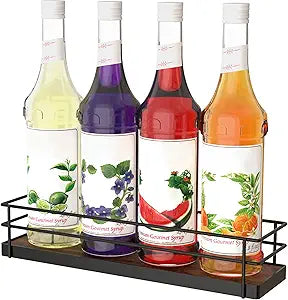 Alyoen Coffee Syrup Rack Organizer, Syrup Holder Stand for Coffee Bar, 4 Bottles Small Coffee Bar Organizer Shelf, Coffee Station Organizer for Countertop Wine, Liquor