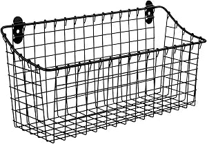 Spectrum Large Wire Wall Mount Storage Basket Matte Black, Wall Mount Storage Basket Organizer for Kitchen Bathroom Pantry, Versatile Wire Caddy Organizer