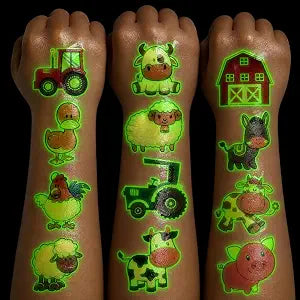 96 PCS Glowing Farm Animal Temporary Tattoos