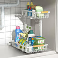 Merrylun Under Sink Organizers,5 Adjustable Heightï¼ŒMetal Pull Out Under Sink Organizers and Storage Shelves with Sliding Drawer, White 1packï¼ˆHight 13.6â€³-16.9â€³ï¼‰