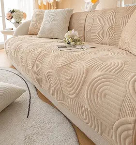 Soft Plush Geometric Quilted Couch Sofa Cover Boho Non Slip Fuzzy Sectional Couch Cover Solid Color Washable Sofa Slipcover Furniture Protector for Kids Dogs Cats (Coffee,28"x28")