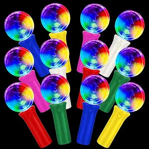 Baquler 12 Pcs LED Light up Wand Disco Ball, 3 Flash Modes,Colorful