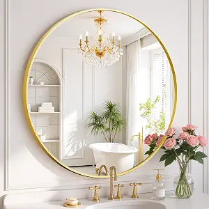 Round Wall Mirror 20 Inch Gold Vanity Mirror with Metal Frame